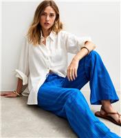 Women's Blue Stripe Print Wide Leg Trousers New Look
