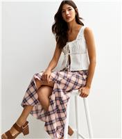 Women's Blue Check Print Side Slit Midi Skirt New Look