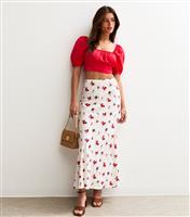 Women's White Rose Print Bias Cut Midi Skirt New Look
