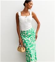 Women's Green Folk Print Bias Cut Midi Skirt New Look