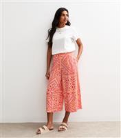 Women's Pink Floral Scarf Print Wide Leg Cropped Trousers New Look