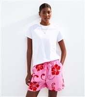 Women's Pink Hibiscus Print Crinkle Texture Shorts New Look