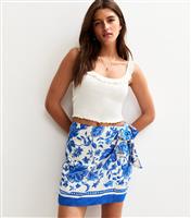 Women's Blue Floral Print Sarong Mini Skirt New Look