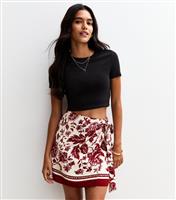 Women's Red Floral Print Sarong Mini Skirt New Look