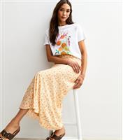 Women's White Floral Print Bias Cut Midi Skirt New Look