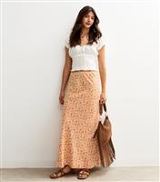 Women's Orange Floral Print Bias Cut Midi Skirt New Look