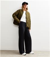 Women's Black Ribbed Wide Leg Trousers New Look