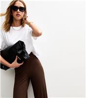 Women's Dark Brown Ribbed Wide Leg Trousers New Look