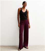 Women's Dark Burgundy Ribbed Wide Leg Trousers New Look