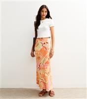 Women's Orange La Dolce Vita Bias Cut Print Midi Skirt New Look