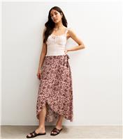 Women's Pink Floral Print High Low Wrap Midi Skirt New Look