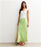 Women's Green Floral Lemon Print Bias Cut Midi Skirt New Look