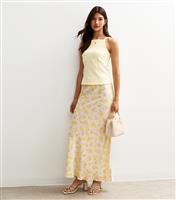 Women's Yellow Floral Print Bias Cut Midi Skirt New Look