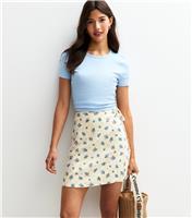 Women's Cream Floral Print Wrap Mini Skirt New Look