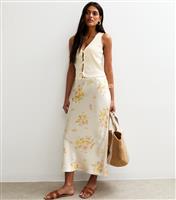 Women's White Daisy Print Satin Midi Skirt New Look