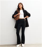 Women's Black Ribbed Flared Leg Trousers New Look