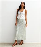 Women's White Floral Print Bias Cut Midi Skirt New Look