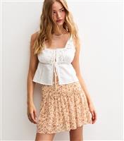 Women's Pink Floral Print Chiffon Mini Skirt New Look