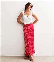Women's Red Spot Print Bias Cut Midi Skirt New Look
