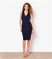 Women's Navy V-Neck Bandage Dress Apricot New Look