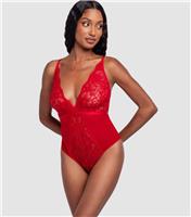 Women's Red Lace Panelled Bodysuit Dorina New Look