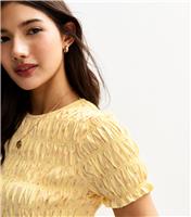 Women's Yellow Floral Print Shirred T-Shirt New Look