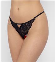 Women's Black Floral Print G-String Dorina New Look