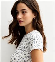 Women's White Ribbed Floral Print Baby Tee New Look