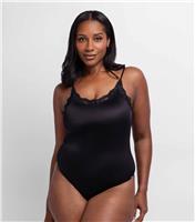 Women's Black Shiny Lace Trimmed Bodysuit Dorina New Look