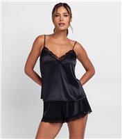Women's Black Lace Trimmed Cami Top Dorina New Look