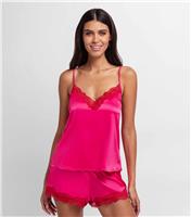 Women's Bright Pink Lace Trimmed Cami Top Dorina New Look