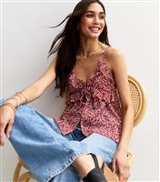 Women's Pink Ditsy Print Frill Trim Cami Top New Look
