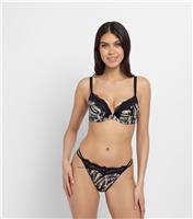 Women's Black Printed Lace Trimmed Thong Dorina New Look