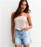 Women's Brown Textured Gingham Print Handkerchief Hem Bandeau Top New Look