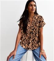 Women's Brown Dalmatian Print Button Up Top New Look