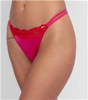 Women's Pink Shiny Lace Trimmed Thong Dorina New Look