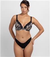Women's Black Printed Lace Trimmed Plunge Bra Dorina New Look