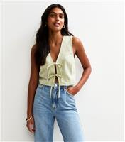 Women's Green Striped Tie Front Waistcoat New Look