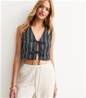 Women's Navy Striped Tie Front Waistcoat New Look