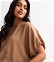 Women's Brown Woven Bubble Sleeve T-Shirt New Look