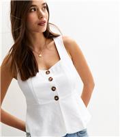 Women's White Button Up Tie Back Sleeveless Top New Look