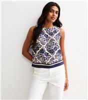 Women's Blue Leaf Print Sleeveless Top New Look