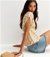 Women's Off White Floral Print Lace Trim Tea Blouse New Look