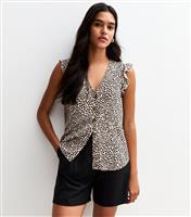 Women's Brown Animal Print Frill Sleeveless Top New Look