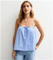 Women's Blue Striped Poplin Button Cami Top New Look