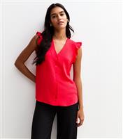 Women's Red Ruffle Trim Button Up Top New Look
