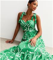 Women's Green Abstract Print Tie Strap Cropped Top New Look