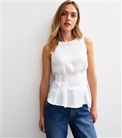 Women's White Crinkle Texture Pleated Waist Peplum Top New Look