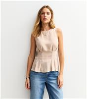 Women's Stone Pleated Waist Peplum Top New Look