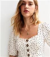 Women's White Polka Dot Puff Sleeve Top New Look